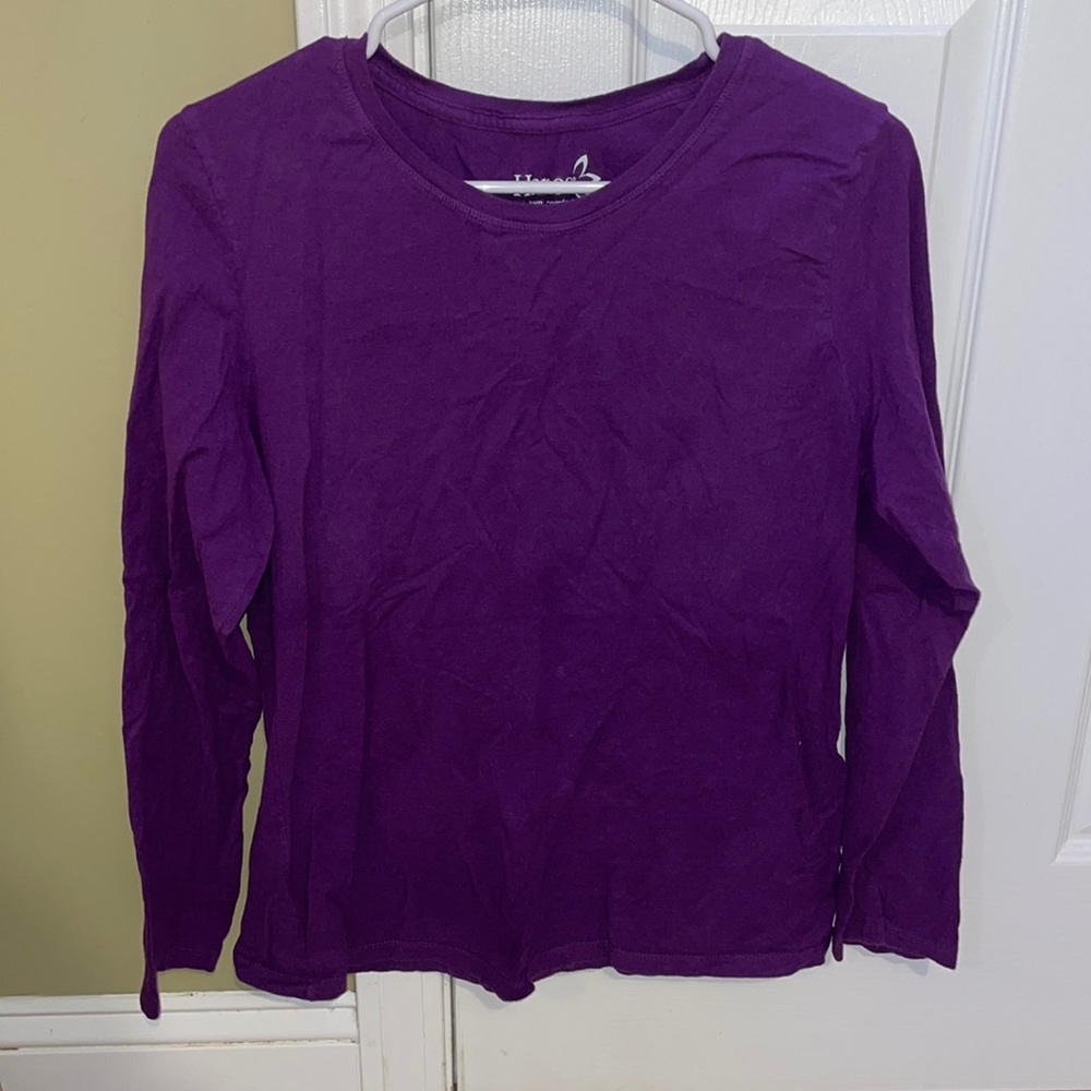 Hanes Purple Long Sleeve Crewneck Top (Large/Grande)